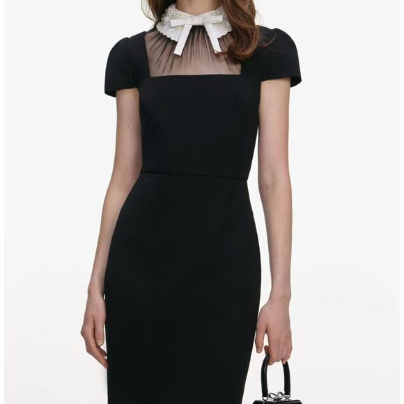 Self-Portrait Black Crepe Bow Collar Midi Dress - Picture 4 of 11